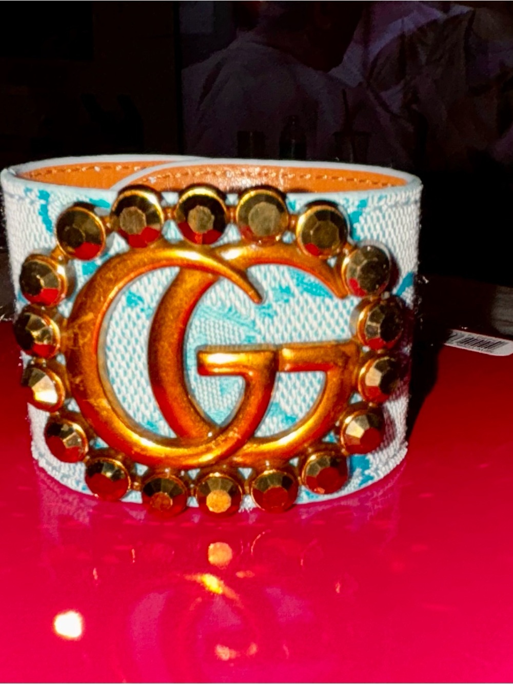 No Fashion bracelet Light Blue Canvas GG Logo Studded Cuff Bracelet